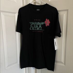 Obey Black Tee with Red and Green Army Graphic